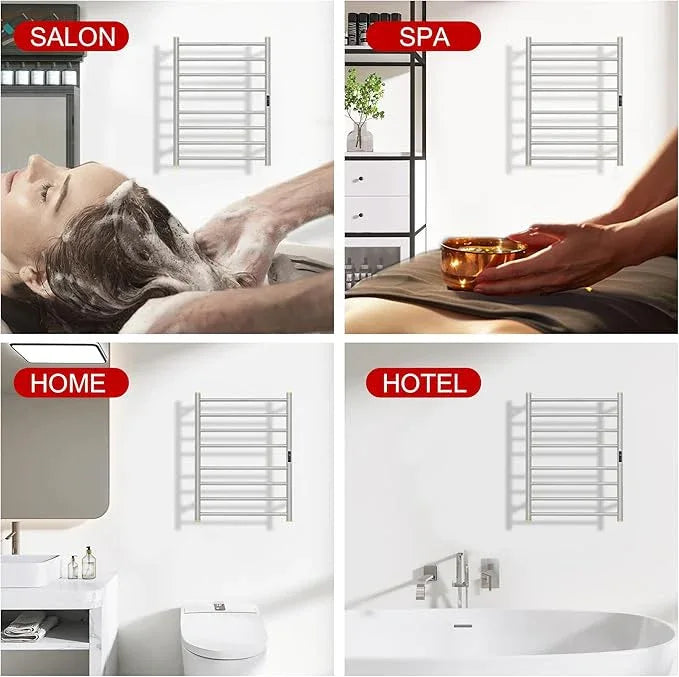Electric Towel Warmer Rack,Heating Towel Warmer,Timer & Temperature Control,Wall-Mounted Plug-in for Bathroom,Brushed,Stainless Steel,8-Bar(27.56x20.87x4.41in) - ModernBath