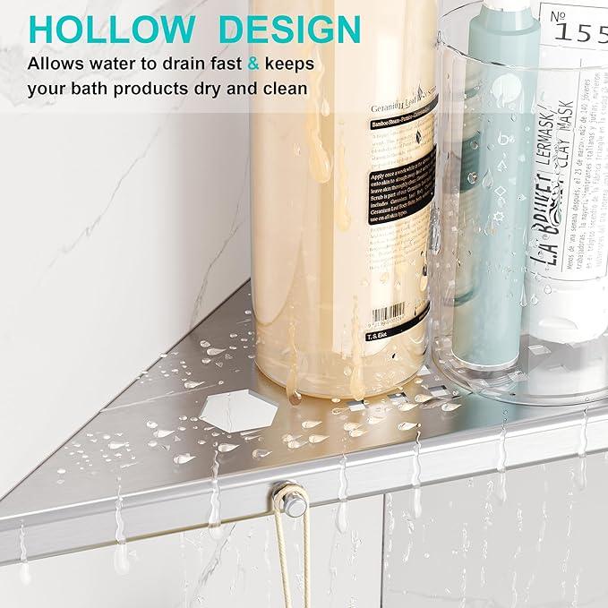10" Bathroom Corner Shelf, 2 Pack Recessed Shower Shelf Caddy, SUS304 Stainless Steel Shelf Wall Mount Triangular, No Drilling Brushed Nickel - ModernBath