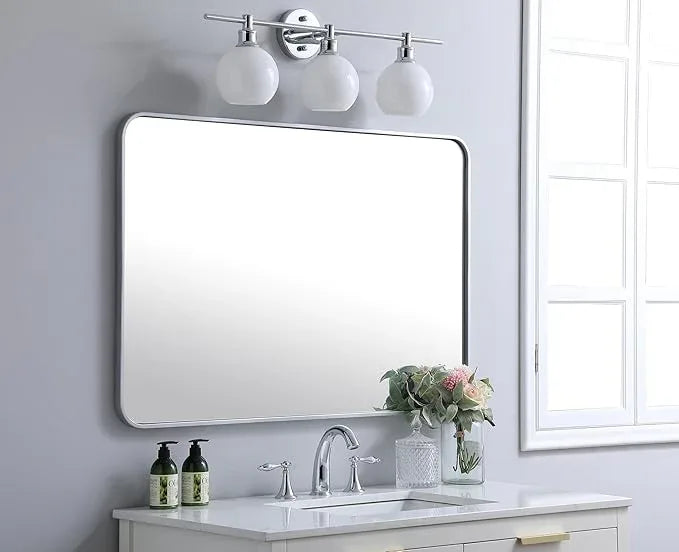 ARS Concepts Aura, Soft Corner Metal Rectangular Mirror 28X42 Inch in, Modern, Silver - ModernBath