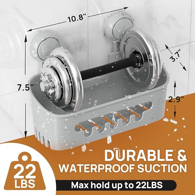 LEVERLOC Shower Caddy Suction Cup 2 Pack, Shower Organizer Removable Bathroom Shelf, Storage Suction Powerful Max Hold 22lbs Bathroom Caddy Waterproof Holder, Gray - ModernBath