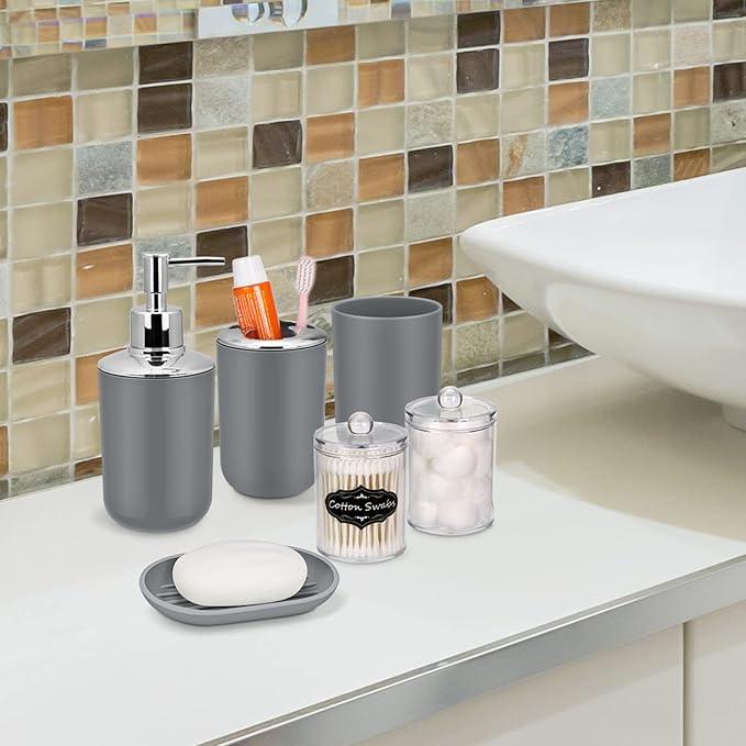 IMAVO Bathroom Accessories Set,Grey Bathroom Set,9 Pieces Bathroom Accessory Set,Tray,Qtip Holders,Toilet Brush,Trash Can for Bathroom Décor and Home Gifts - ModernBath