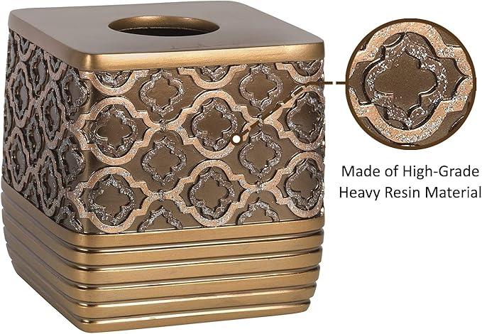 Zahari Home 2pc Spindle Modern Bath Accessories Set Waste Basket & Tissue Box Modern Classic Contemporary Decorative Beautiful Designs Bathroom Decor Set for Home Gold Complete Bathroom Sets - ModernBath