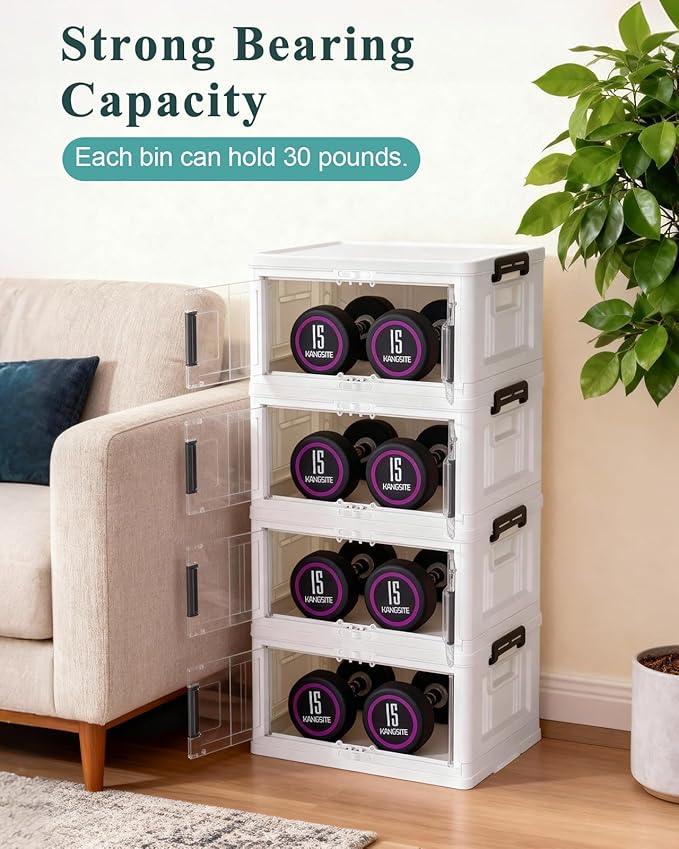 OlarHike 23QT Stackable Storage Bins with Lids - Folding Storage Box with Doors and Wheels, Collapsible Plastic Storage Drawers for Closets, 4 Pack Cubes - ModernBath