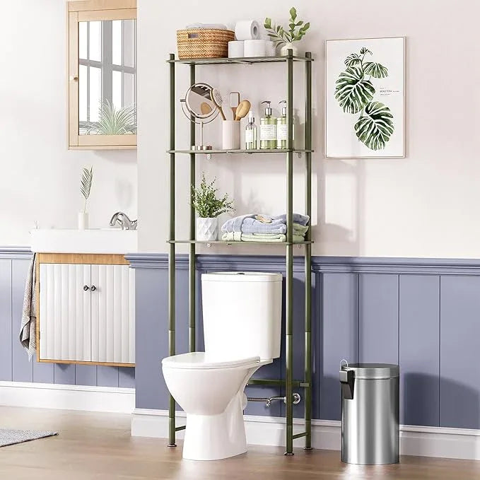 AmazerBath Bamboo Over The Toilet Storage Shelf, 3-Tier Over Toilet Bathroom Organizer Rack, Bathroom Shelves Over Toilet Space Saver, Forest Green - ModernBath