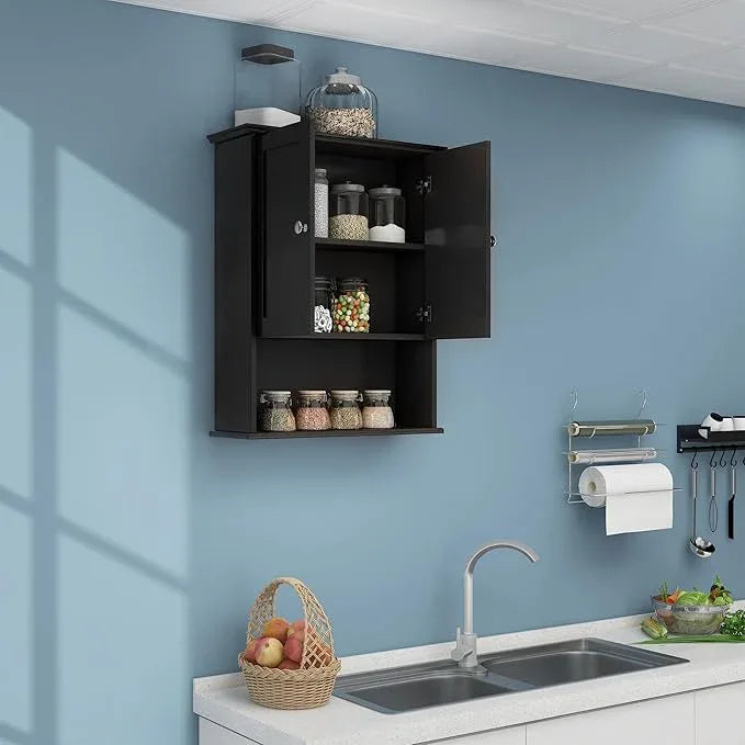 Black Wall Cabinet 24x30 Inch Wooden Over The Toilet Storage Cabinets with 2 Doors, Above Toilet Storage Medicine Cabinets for Bathroom Laundry Room Bedroom Kitchen - ModernBath