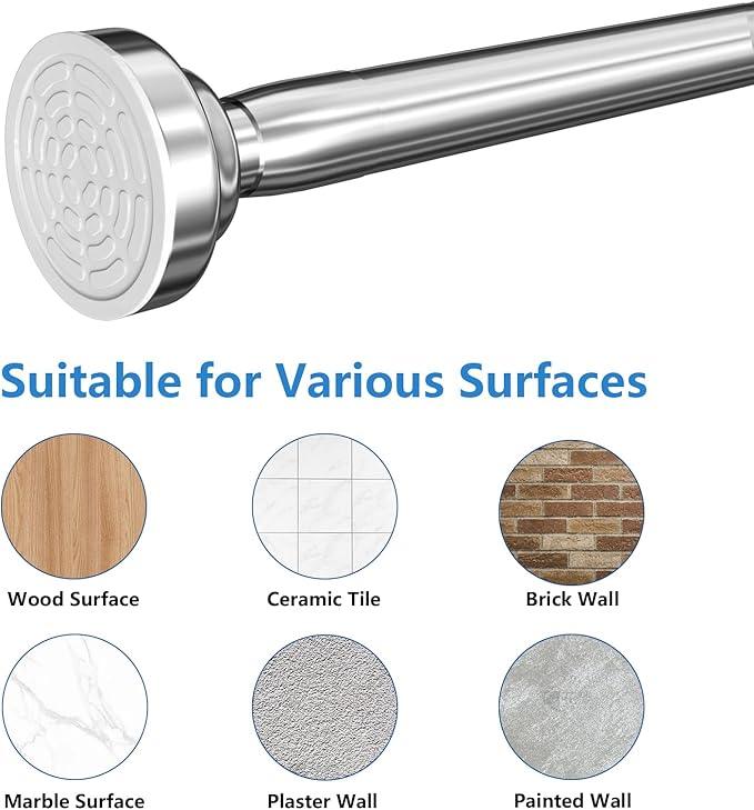 Umimile Shower Curtain Rod, 1 Inch Diameter Adjustable Spring Tension Curtain Rod, 304 Stainless Steel Shower Rod for Bathroom, Windows, Never Rust Non-Slip (Stainless Steel, 42-70”) - ModernBath