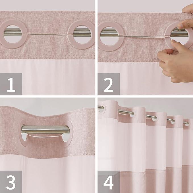 eachope No Hooks Needed Linen Textured Shower Curtain with Snap-in Fabric Liner Set,Blush Hotel Luxury Decor Shower Curtains for Bathroom with Mesh Top Window,Waterproof & Washable,71Wx74H - ModernBath