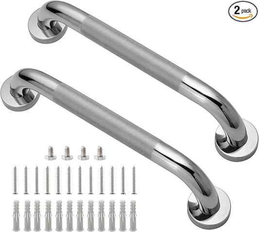 Rackickyer Shower Grab Bar, 2 Pack 12 Inch Bathroom Grab Bar, 1.25" Diameter 304 Stainless Steel Anti-Slip Grab Bars for Bathtubs and Showers, Handicap Shower Grab Bar for Seniors Elderly