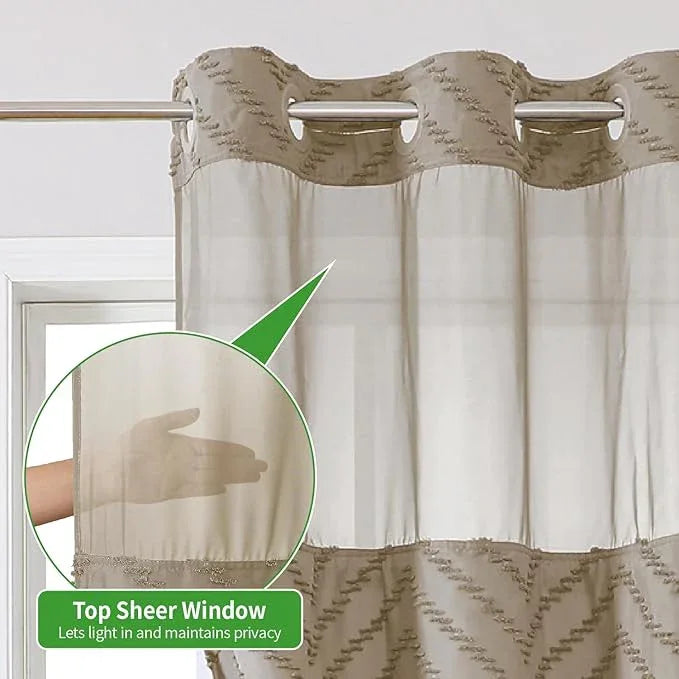 eachope No Hook Boho Farmhouse Shower Curtain with Snap-in Fabric Liner set-71Wx86H(84H),Beige Tufted Chevron Striped Hotel Grade Cloth Shower Curtains for Bathroom with Window,Water Repellent - ModernBath