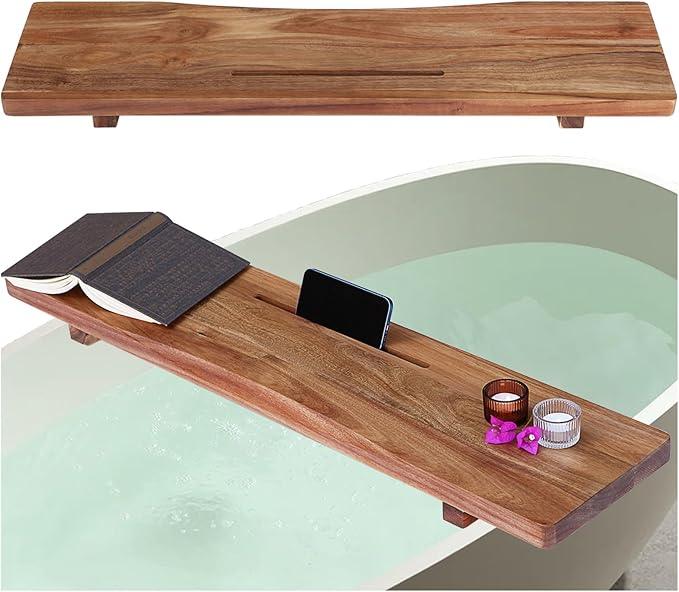 Premium 1.2IN Thickened Board Acacia Wood Bathtub Tray Caddy with Adjustable Legs, Minimalistic Design Bath Tray for Tub, Bathtub Accessories, Fits Most Bath Tubs, Idea for Women - ModernBath
