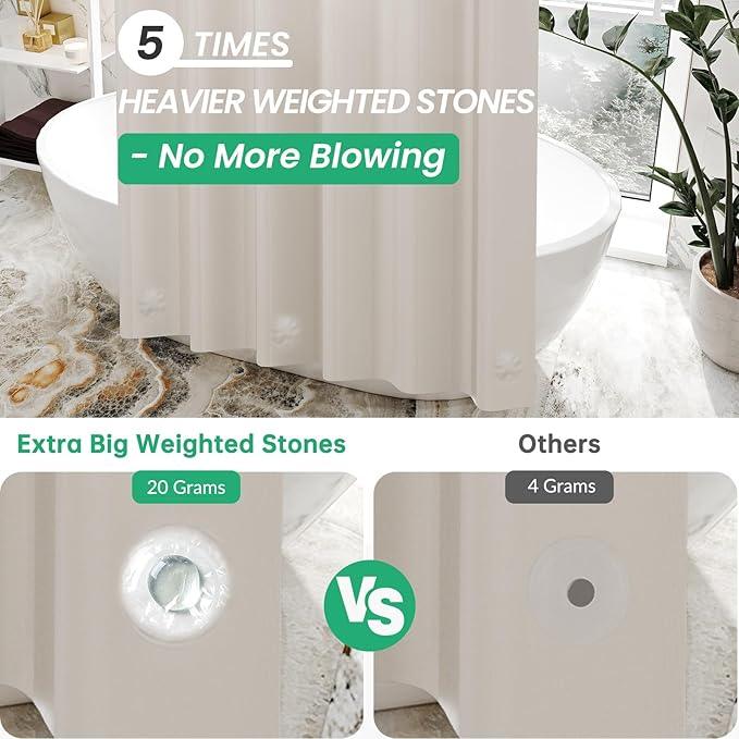 AmazerBath Thick PEVA Shower Curtain - Tan, Waterproof 72x72, Heavy Duty with 3 Weighted Stones and 12 Grommets - ModernBath