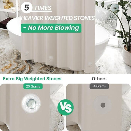 AmazerBath Thick PEVA Shower Curtain - Tan, Waterproof 72x72, Heavy Duty with 3 Weighted Stones and 12 Grommets - ModernBath