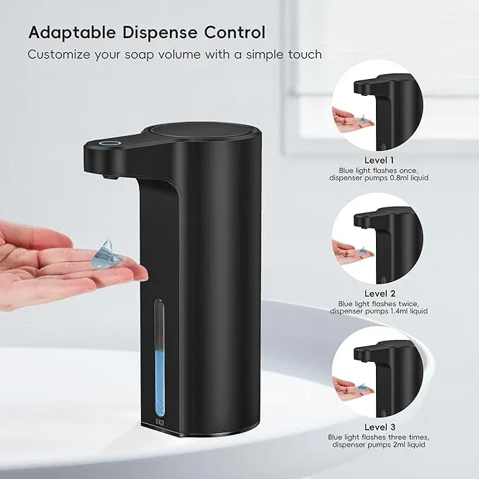 EKO Aroma 9 fl oz Automatic Liquid Soap Dispenser, Rechargeable & Water-Resistant Soap Dispenser for Kitchen and Bathroom with Adjustable Volume Control (Matte Black Steel) - ModernBath