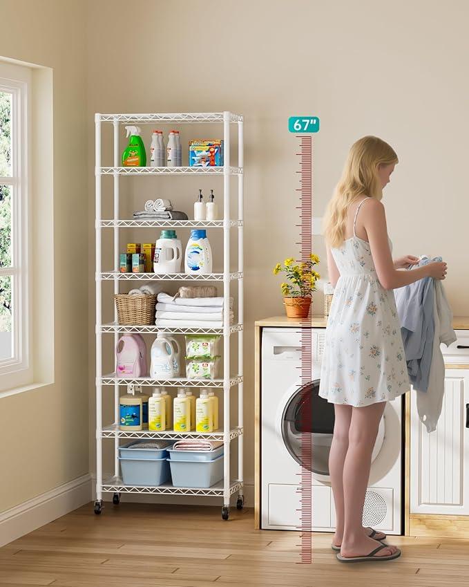 8 Tier Adjustable Storage Shelves Heavy Duty Metal Shelf Wire Shelving Unit Organizer Rack for Home Kitchen Office Pantry Room Bathroom Shelving Organizers and Storage Laundry - ModernBath