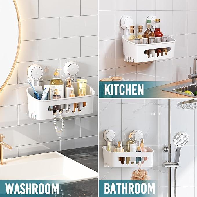 TAILI Shower Caddy Suction Cup, Heavy Duty Bathroom Organizer, Removable Shelves for Inside Shower, Shampoo, Waterproof Suction Plastic Storage for Bathroom Accessories Holder, White - ModernBath