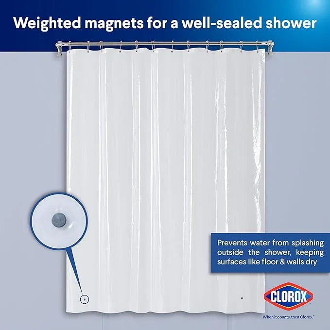 Clorox Shower Curtain Liner, Premium Lightweight Durable Waterproof 4g PEVA for Bathroom with Weighted Magnets, Standard Size 70" x 72", Clear 2 Pack - ModernBath