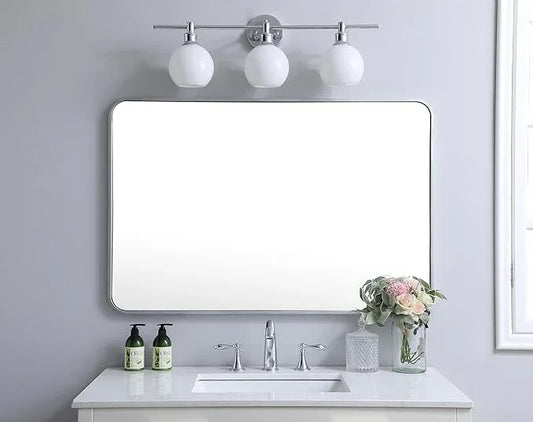 ARS Concepts Aura, Soft Corner Metal Rectangular Mirror 28X42 Inch in, Modern, Silver - ModernBath