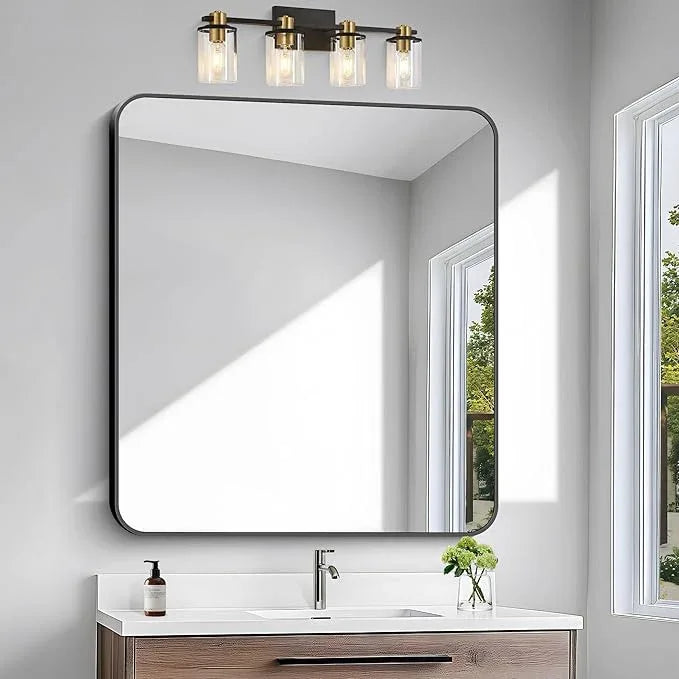 BONEWEI 36x40 inch Bathroom Mirror,Black Rectangle Mirror,Wall Mounted Bathroom Frame Vanity Mirror with Round Corner for Bedroom Living Room,Entryway Hangs Horizontal or Vertical - ModernBath