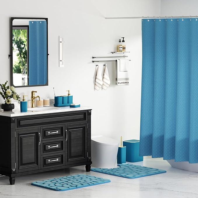 XLHOMO Bathroom Accessory Set - 25PC Teal Bathroom Set, Bathroom Set with Shower Curtain and Rugs, Bathroom Accessories Set, Shower Curtain Set, Trash Can & Soap Dispenser - ModernBath