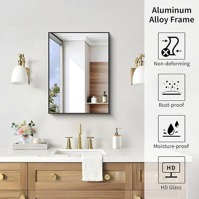 KOCUUY Black Bathroom Mirror, 24x18 Inch Rectangle Mirror for Over Sink, Modern Decorative Wall Mirror for Bedroom Living Room Bathroom, Hang Horizontal/Vertical - ModernBath