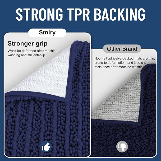 Smiry Bathroom Rugs Mat 36x24, Extra Soft Absorbent Chenille Bath Rugs, Non Slip Rubber Backing Machine Washable Quick Dry Bath Mats for Bathroom Floor, Tub, Shower, Home Decor Accessories, Deep Blue - ModernBath