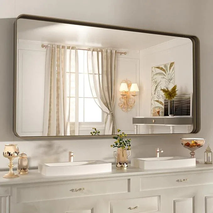 WEER 55x30 Inch Bronze Bathroom Mirror for Vanity, Brushed Bronze Metal Frame Rounded Rectangle Mirror with Tempered Glass, Anti-Rust (Horizontal/Vertical) - ModernBath