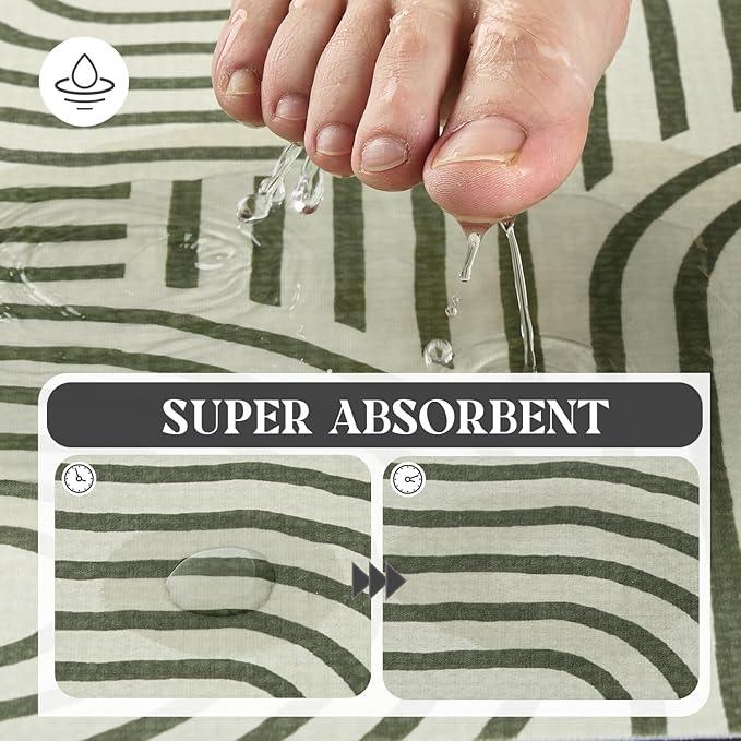 MontVoo -Bath Mat-Non Slip Thin Bathroom Rugs Fit Under Door- Quick Dry Absorbent Faux Suede Surface Grey Bathroom Floor Mats-Shower Rug for in Front of Bathtub Shower Ivory & Green Arched 17x27.5 - ModernBath