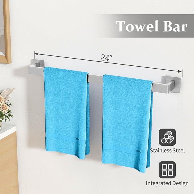 10-Piece Bathroom Hardware Accessories Set Brushed Nickel, 24 inch Towel Bar, Stainless Steel Towel Racks for Bathroom, Bath Towel Bar Set Wall Mounted - ModernBath