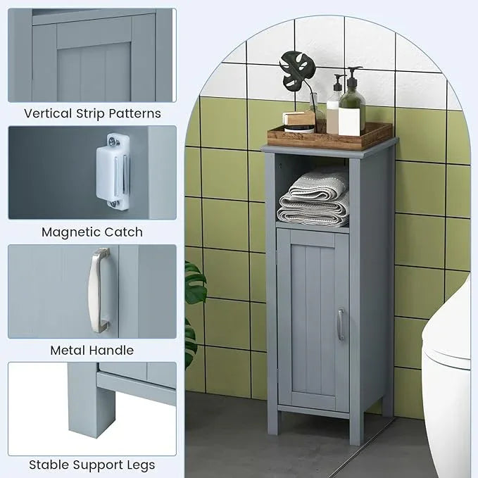 DORTALA Bathroom Floor Storage Cabinet, Bathroom Storage Organizer w/Single Door & Adjustable Shelf, Corner Floor Cabinet for Bathroom, Living Room, Kitchen, Grey - ModernBath