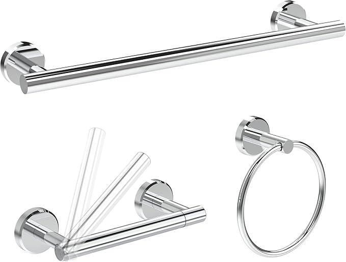3pc Bathroom Hardware Set with Polished Toilet Paper Holder, Towel Ring, Towel Bar SUS304 Stainless Steel Toilet Paper Roll Holder Wall Mount, Bathroom Towel Holder, Towel Rack Set - ModernBath