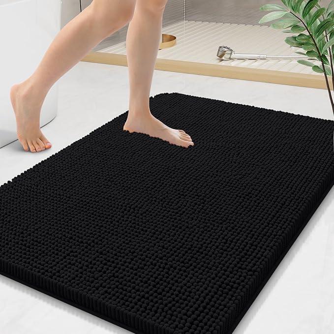Arotive Bathroom Rugs 36x24, Extra Soft Absorbent Shaggy Chenille Bath Rugs, Machine Washable Rubber Backing Non-Slip Bath Mats for Bathroom Floor Tub and Shower, Home Decor Accessories, Black - ModernBath