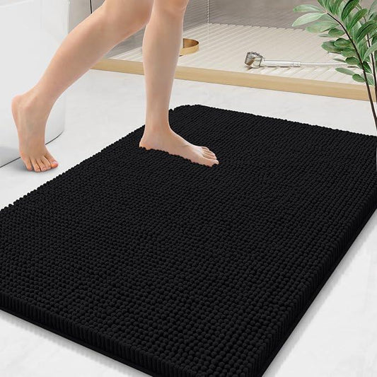 Arotive Bathroom Rugs 36x24, Extra Soft Absorbent Shaggy Chenille Bath Rugs, Machine Washable Rubber Backing Non-Slip Bath Mats for Bathroom Floor Tub and Shower, Home Decor Accessories, Black - ModernBath