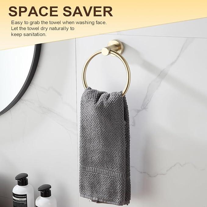 BGL 2-Pack Brushed Gold Towel Rings for Bathroom, 304 Stainless Steel Wall Mount Towel Holder Set, Rustproof Bath & Kitchen Accessories with Modern Matte Finish - ModernBath