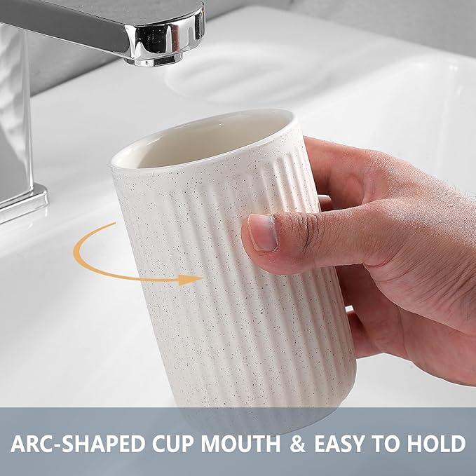 BSDISP Toothbrush Holders - 2 Cup Ceramic Toothbrush Toothpaste Holders Set, Beige Bathroom Tumbler Cups Reusable Toothbrush Mouthwash Cup, Bathroom Counter Organizer - ModernBath
