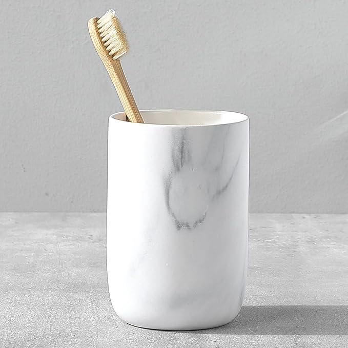 Marble Toothbrush Holders for Bathrooms - 1 Cups Ceramic Toothbrush Toothpaste Holders, White Marble Bathroom Tumbler Cups Reusable Toothbrush Mouthwash Cup, Bathroom Counter Organizer. - ModernBath