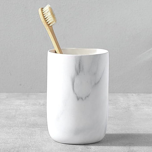 Marble Toothbrush Holders for Bathrooms - 1 Cups Ceramic Toothbrush Toothpaste Holders, White Marble Bathroom Tumbler Cups Reusable Toothbrush Mouthwash Cup, Bathroom Counter Organizer. - ModernBath