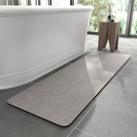 MontVoo -Bath Mat Rug-Rubber Backing Non Slip Quick Dry Absorbent Thin Bathroom Rugs Fit Under Door-Faux Suede Surface Bathroom Floor Mats-Shower Rug for in Front of Bathtub Shower Gray 17"x59" - ModernBath