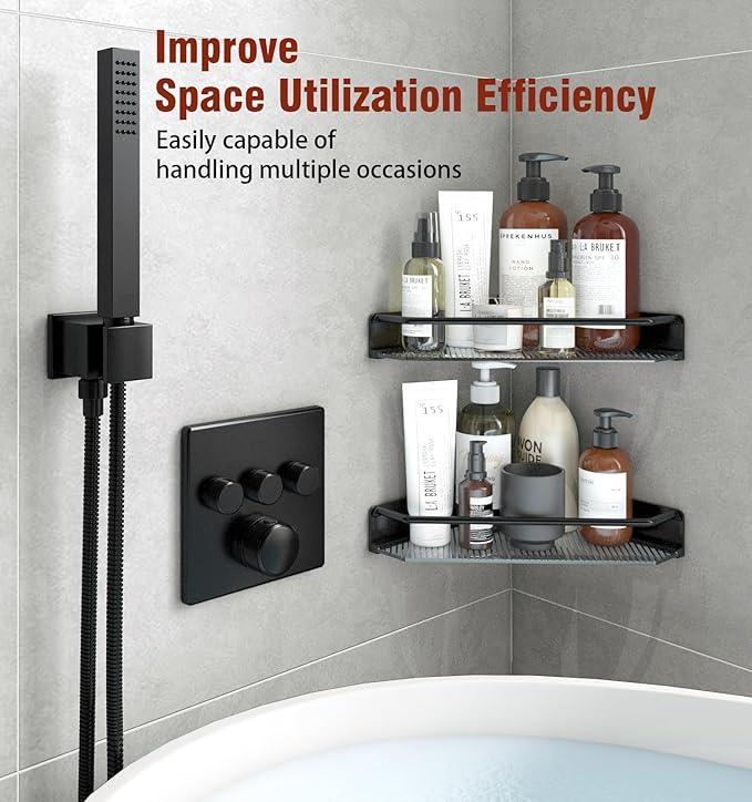 Corner Shower Caddy, 2 Pack Adhesive Bathroom Shelves，Acrylic Shower Shelf Rack, No Drilling Bathroom Organizers and Storage Racks,Black - ModernBath