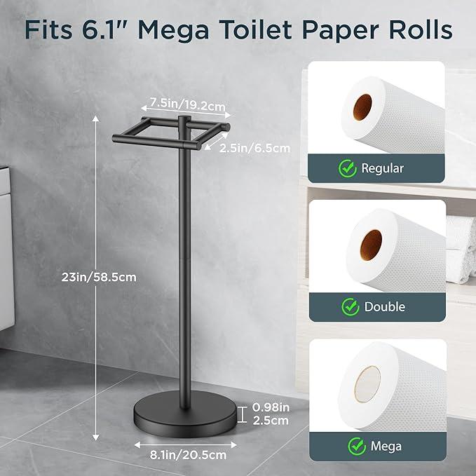 FORIOUS Toilet Paper Holder Wall Mount, Stainless Steel Rustproof Double Post Pivoting Tissue Roll Holder for Bathroom, Commercial Toilet Paper Dispenser Toilet Paper Stand, Matte Black - ModernBath