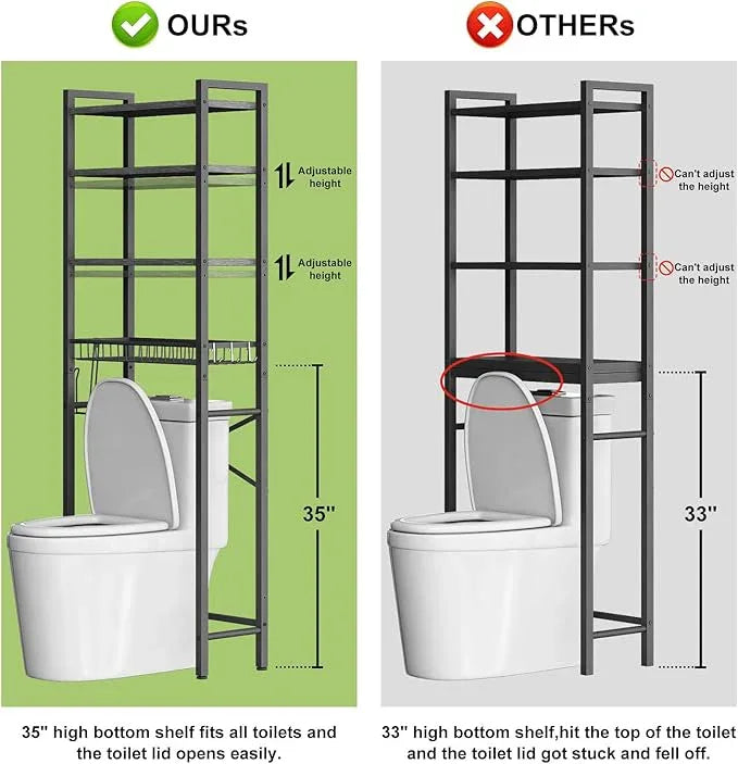 Over-The-Toilet Storage Rack, 4-Tier Bathroom Organizer Shelf Over Toilet with Adjustable Shelf and Basket, Freestanding Space Saver Bathroom Shelves Above Toilet for Room (Pure Black) - ModernBath