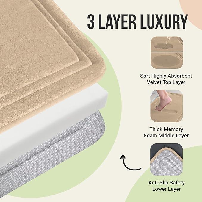 ITSOFT Memory Foam Bath Mat 59x23, Non Slip, Machine Washable, Quick Dry & Absorbent Rugs, Bath Mats for Bathroom Floor, Tub & Shower, Bathroom Rug, Beige - ModernBath