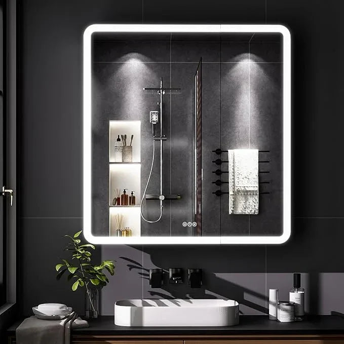 LED Bathroom Medicine Cabinet with Mirror, 36 Inch x 32 Inch Bathroom Mirror Cabinet with Door & Adjustable Shelves, Surface Mount or Recess Installation - ModernBath