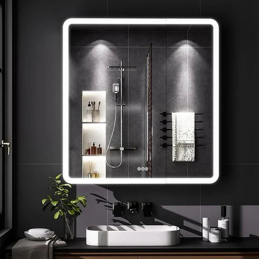 LED Bathroom Medicine Cabinet with Mirror, 36 Inch x 32 Inch Bathroom Mirror Cabinet with Door & Adjustable Shelves, Surface Mount or Recess Installation - ModernBath
