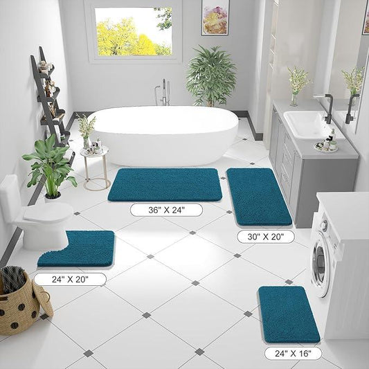 OLANLY Bathroom Rugs 47x24, Extra Soft Absorbent Chenille Bath Rugs, Rubber Backing Quick Dry, Machine Washable Bath Mats for Bathroom Floor, Tub and Shower, Home Decor Accessories, Peacock Blue - ModernBath