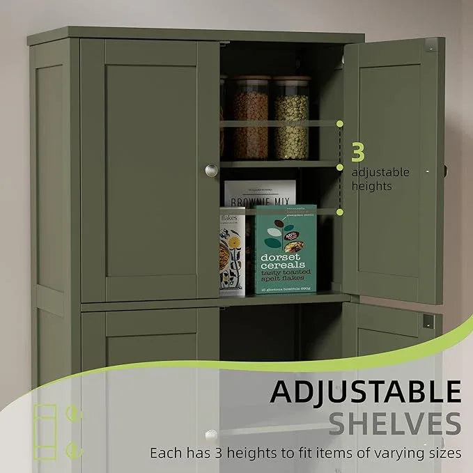 Vongrasig Modern Bathroom Storage Cabinet for Small Spaces: Slim Floor Cabinet with 4 Doors & Adjustable Shelves, Freestanding Organizer for Bathroom, Kitchen Corner, or Apartment Living Room, Green - ModernBath