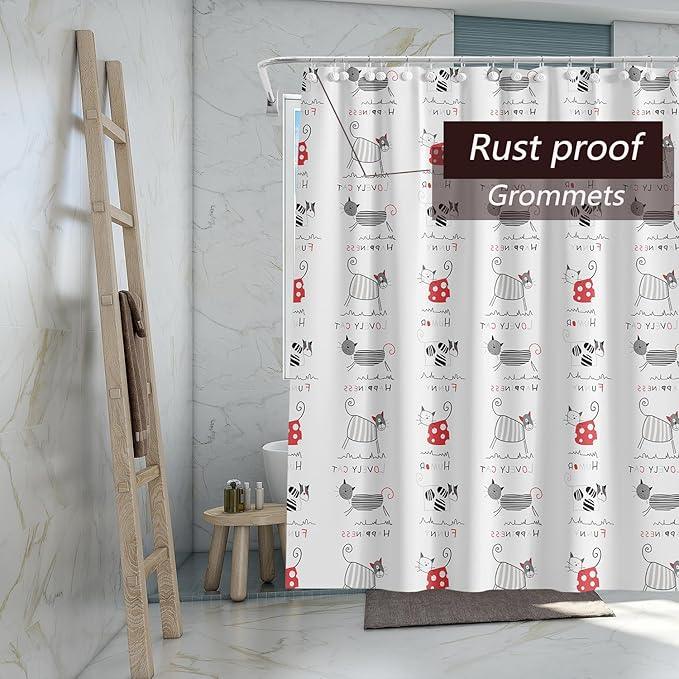 TIKABC Shower Curtain Liner, 4G PEVA Shower Liner, Plastic Waterproof Shower Curtains, with Grommet Holes and 3 Magnetic Weights(Black Red Kitten) - ModernBath