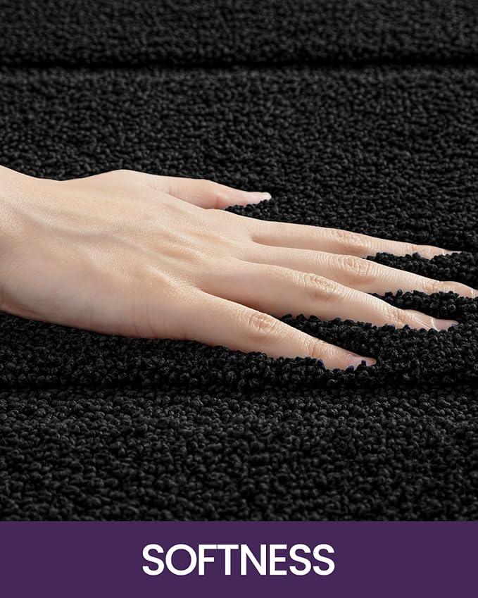 DEXI Bathroom Rugs 24x16, Washable Non Slip Bath Mat for Shower Floor, Absorbent Quick Dry Bathmat with Rubber Backing, Ultra Soft Plush Carpet for Tub, Black - ModernBath