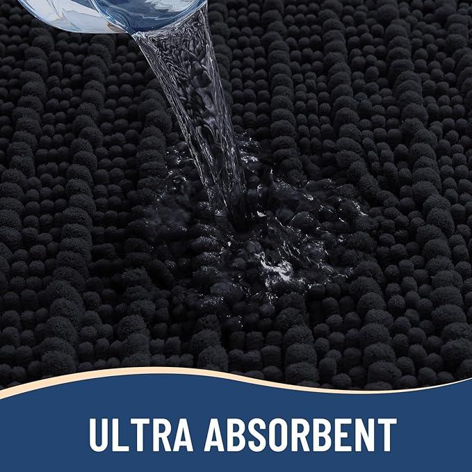 Arotive Luxury Chenille Bathroom Rug Mat, Extra Soft Thick Absorbent Shaggy Bath Rugs, Non-Slip Machine Wash Dry, Plush Bath Mats for Bathroom, Shower and Tub, 70x24, Black - ModernBath
