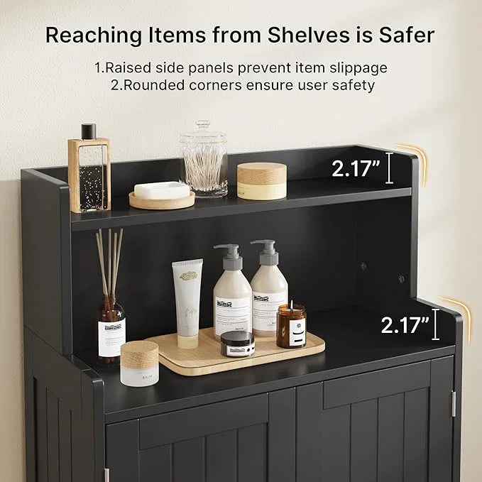 Gizoon Small Bathroom Storage Cabinet, Freestanding Organizer with 2 Doors, 2 Adjustable Shelves, 40" H Floor Pantry Cabinet for Dining Room, Kitchen, Living Room, Hallway, Black - ModernBath