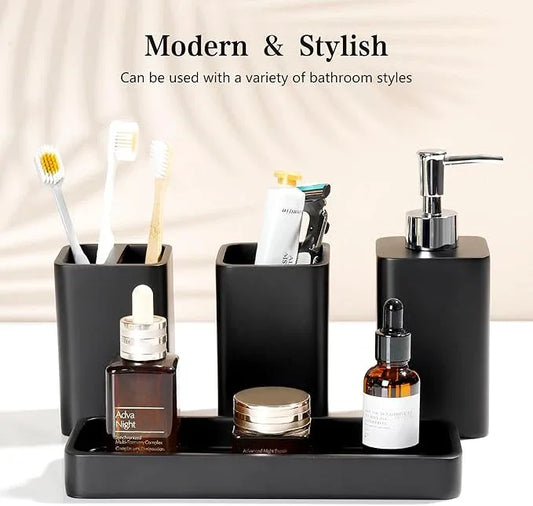 YMXYJM Bathroom Accessories Set, 4 Pcs Bathroom Accessory Set, Soap Dispenser, Toothbrush Holder, Qtip Holder Set, Bathroom Sets Complete, Bathroom Sink Set for Modern Home Decor, Black - ModernBath